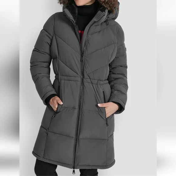NWT - DKNY Women's Long Gray Puffer Jacket Size M - Picture 12 of 15